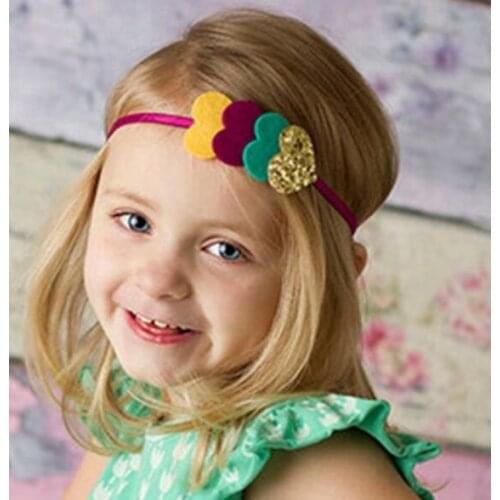 Yundfly 8pcs Girls Four Love Heart Elastic Headband Children Gold Felt Peach Heart Hair Band Cloth Baby Accessories Headdress
