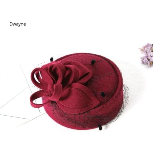 Elegant Ladies Heart Flower Wool Fedora Hat For Women DOT Veil Wedding Church Hat Pure Wool Pillbox Autumn Winter Beret Hat Caps
