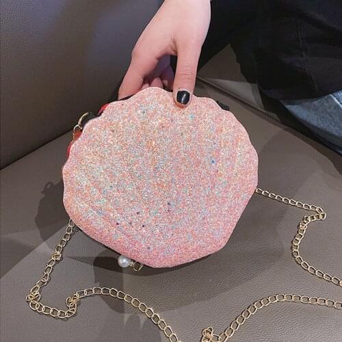 Shell Bags for Women 2021 Fashion Mini Sequins PU Leather Phone Purses Bling Zipper Shoulder Cross Body Bag for Sale