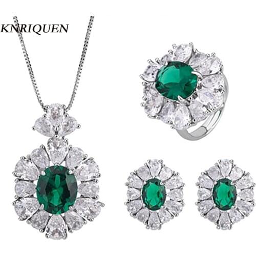 Vintage 925 Sterling Silver Emerald Gemstone Jewelry Sets Luxury High Carbon Diamond Ring Earrings Necklace Pendant for Women