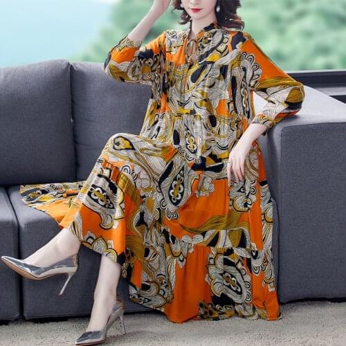 Spring Loose 4XL Plus Size Floral Midi Dress 2021 Summer Print Mulberry Silk Beach Sundress Women Elegant Bodycon Party Vestidos