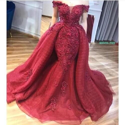 Party special occasion gown robe de soiree vestidos formales women dresses heavy beads lace red mermaid evening dress XD-170