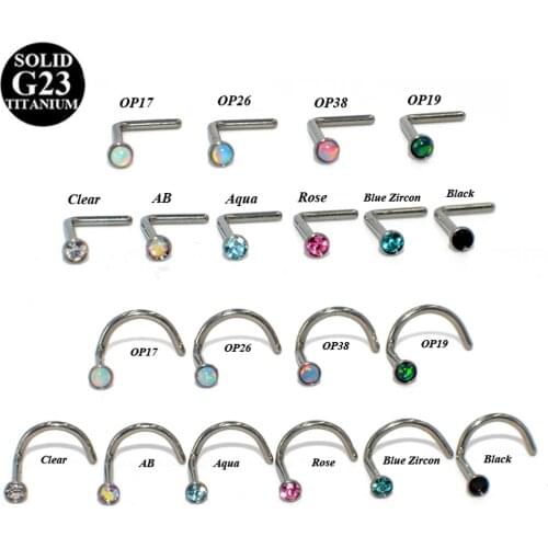 1Pc 100% G23 Titanium L Shape CZ Gem Nose Screw Ring Opal Nose Bone Stud Retainer Holder Piercing Body Jewelry 20g