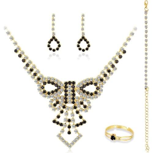 10pcs/lot Classical And Temperament Wedding Engagement Gift For Ladies Rhinestone Earrings Necklace Ring Bracelet Jewelry Set