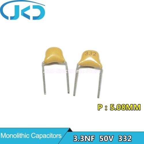 100Pcs 50V 3.3NF 332 Monolithic Ceramic Capacitor