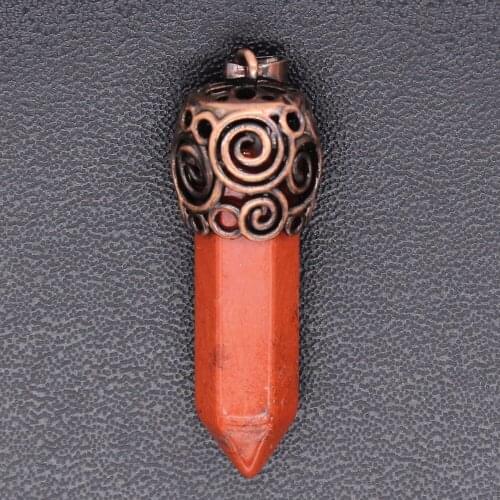 100-Unique Copper Plated Red Stone Small Hexagon Column Pendant Classic Jewelry