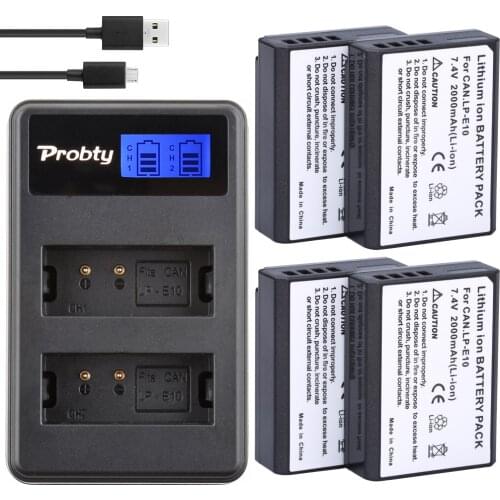 4Pcs LP-E10 LPE10 LP E10 Camera Battery + LCD USB Charger for Canon EOS Rebel T3 T5 T6 Kiss X50 Kiss X70 EOS 1100D 1200D 1300D