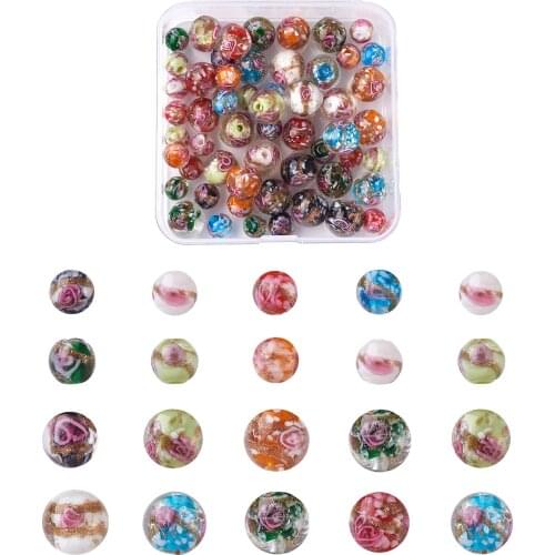 70Pcs Mixed Color Inner Flower Pattern Handmade Gold Sand Lampwork Beads for DIY Jewelry Making Necklace Bracelet Jewelry Beads