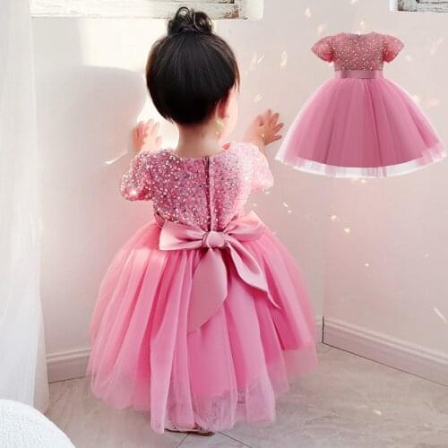 Sequined Summer Dress for Girls Flower Girl Prom Dresses for Weddings Tulle Birthday Children Clothing Party Princess Vestidos