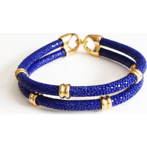Charm Genuine Blue Stingray Leather Bracelet Navy 5mm Round Leather Bracelet Multilayer Leather Bracelet Gift For Business Man