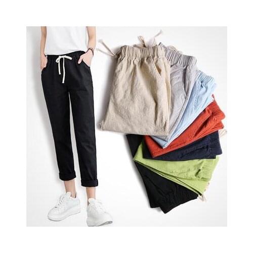 Cotton Linen Nine-point Pants Spring Autumn Thin Section Straight Loose Casual Pants Women Washed Pants Harlan Feet Pants Female