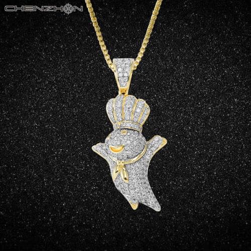 CHENZHON Hip Hop Chef Pendant Necklace For Men Women Iced Out Paved Cubic Zirconia 3D Design Jewelry Free Box Pack