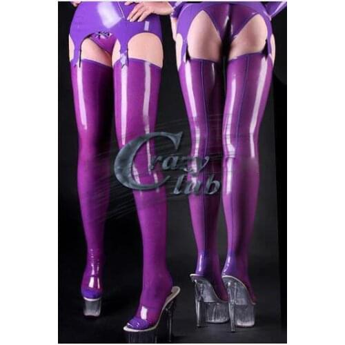 Crazy club_Hot sale! fashion women customize Sexy purple latex stocking for women rubber stocking free shipping