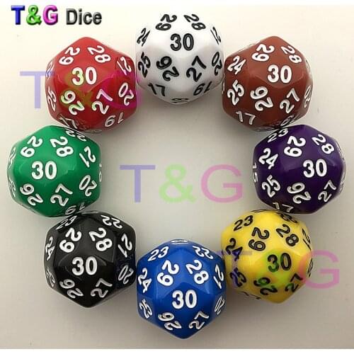 D30 Dice 8 Colors Red Blue Green Yellow Black Purple Brown White High Quality Plastic Cubes