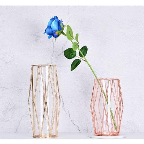 Retro Vase Decoration Geometric Iron Line Vases Rose Gold Makeup Brush Holder Flower Stand Organizer for Cosmetics Home Decor