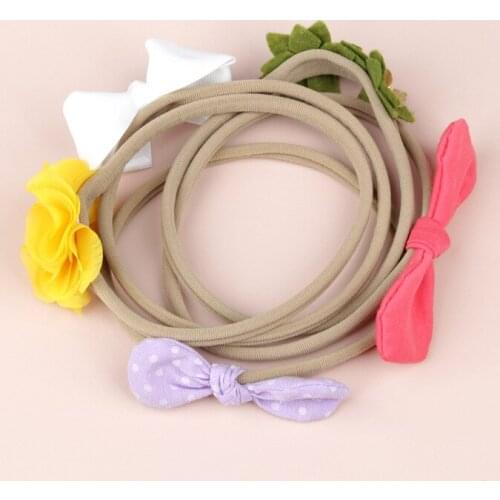Childrens nylon rubber band headband, European and American baby elastic bow headband, floral rabbit ears headband