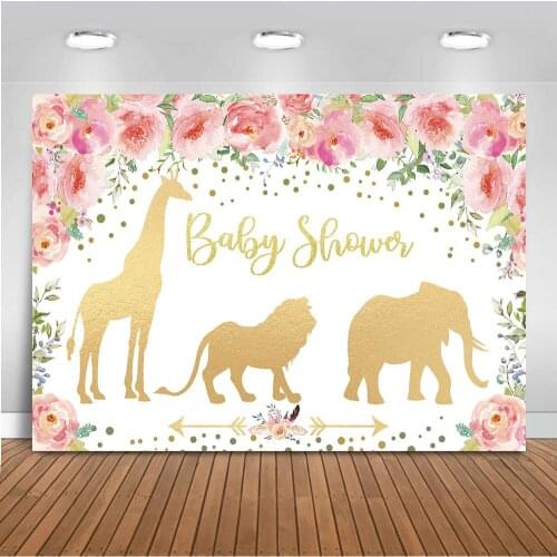 Baby Shower Backdrop for Photography Animals Background for Photo Studio Rose Flower Newborn baby Party Decoration Prop