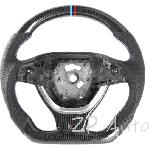 For BMW 5 6 7 Series F10 F18 Carbon fiber & Perforated leather steering wheel with Carbon Fiber and Silver Trim