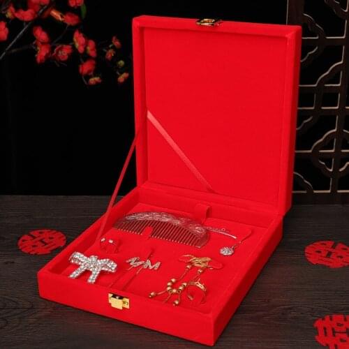 Wedding jewelry box, bride dowry betrothal gift three golden dragon and phoenix is auspicious