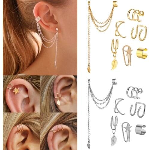 Ear Cuff Earings Fake Piercing Set No Piercing Clip On Earrings Tassel Earcuff For Women boucle oreille femme