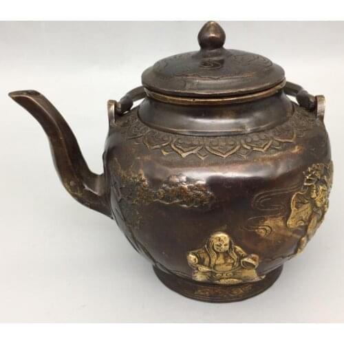 China brass archaize Two immortals teapot crafts statue