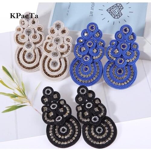 KPacTa New Fashion Soutache Big Drop Earring Jewelry Crystal Decoration Handmade Earring Ethnic Style boucle d'oreille femme
