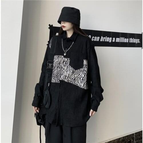 Dark Wind Zebra Pattern Loose Casual Jacket Vest Stitching Corduroy Solid Color Fashion Lapel Jacket 2021 Autumn New Female