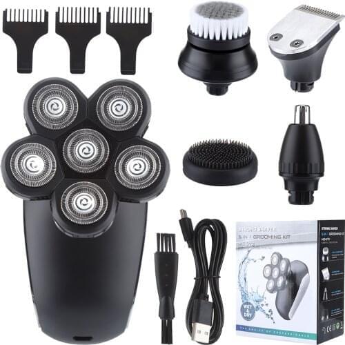 5 in1 Rotary Electric Razor Shaver for Men Beard Hair Trimmer Rechargeable LED IPX7 Waterproof Bald Head Shaving clipper Machine