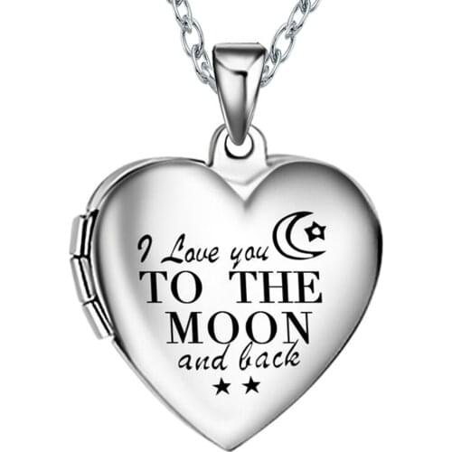 Stainess Steel I Love You To The Moon And Back Beauty Girls Photo Locket Necklace Pendant Pictures Locket Jewelry Party Gift