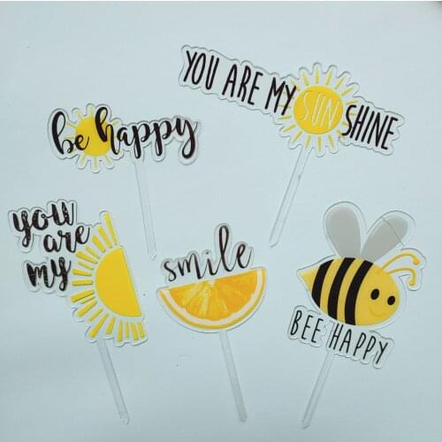Cute Little Bee Acrylic Happy Birthday Cake Topper Animal Theme Birthday Cake Toppers for Kids Birthday Party Cake Decorations