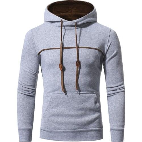 Mens Hooded Sweatshirt Long Sleeve Solid Color Pullover Hoodies with Kangaroo Pocket Casual Slim Type Tops Coat