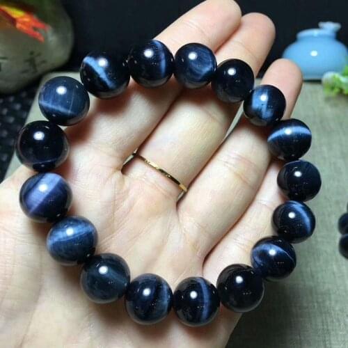 Natural Blue Tigers Eye Gemstone Round Beads Bracelet AAAA