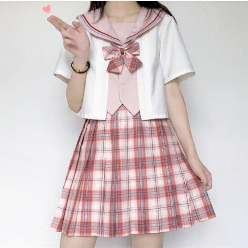 Nightshade "LongKui" Original Design Japanese Womens JK Uniform: Sailor Collar Blouse + Pleated Skirt & Necktie & Neckbow