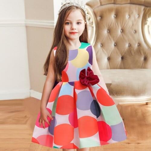 Summer Girls Colorful Polka-Dot Dress Sleeveless Bow Ball Gown Clothing Kids Baby Princess Dresses Children Clothes 3-10 Years