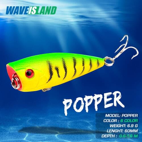 WAVEISLAND Popper Fishing Lure Floating Topwater Bait 6cm 6.9g Lureisca Isca Artificial Fish Swim Bait Tackle Articulos De Pesca