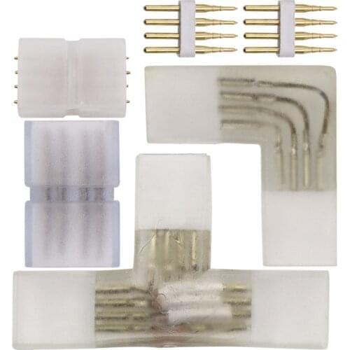 LED Strip Connector 4 Pin 110V 220V 5050 2835 3528 RGB 4pin RGB Connector Middle Corner Plug for 8mm/10mm PCB with Copper Needle