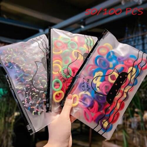 50/100 PCS Girls Candy Color Nylon Hair Ties Small Kids Elastic Hairband Children Rubber Band Ponytail Holders Hair Accessories