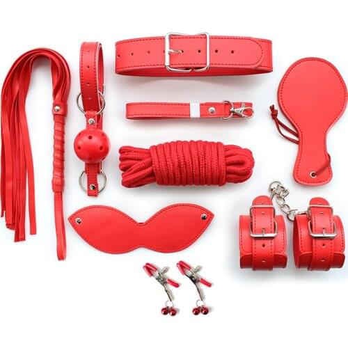 Sexy Leather BDSM Kits Plush Sex Bondage Set Handcuffs Sex Games Whip Gag Nipple Clamps Sex Toys For Couples Exotic Sex Toys