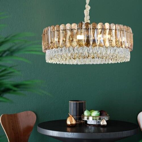 Modern Luxury Gold Ring Circle Round LED Glass Rod Crystal Chandelier Pendant Light for Hotel