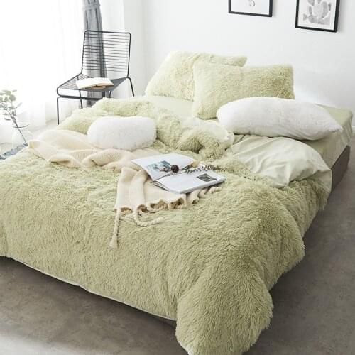 Super Warm Bed Set Pure Color Plush Velvet Bedding Set Lamb Cashmere Queen King Size Duvet Cover Bedspread Pillowcase for Winter