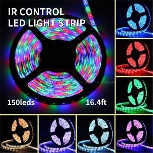 12V LED Strip Lights 5m/16.4ft 150LEDs RGB Remote Control Changing Color Waterproof Light Strip for Bar Home Decoration Bar