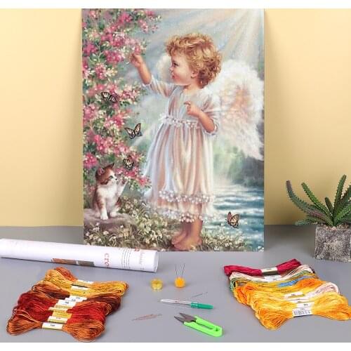 Angel Portrait Printed Fabric 11CT Cross-Stitch Full Kit Embroidery DMC Threads Knitting Handicraft Handmade Promotions