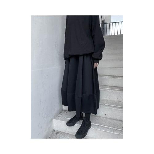 Yamamoto style black wool half length skirt, Autumn Winter 2020, medium length, high waist, thick a-line skirt