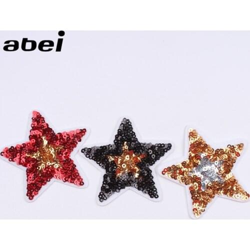 10pcs/lot Sequined Star Patch Iron On Stickers DIY Sewing Patches Fabric Appliques Jens Coats Badge