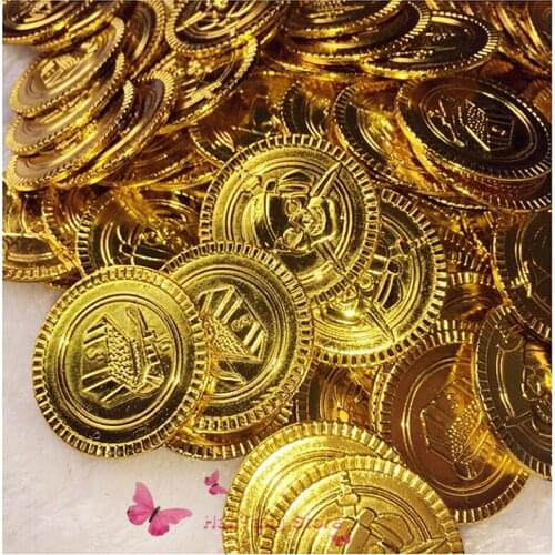 100&50Pcs Plastic Pirate Gold Coins Treasure Toys Coins Captain Pirate Halloween Christmas Decoration Game Currency 7Z-HH204