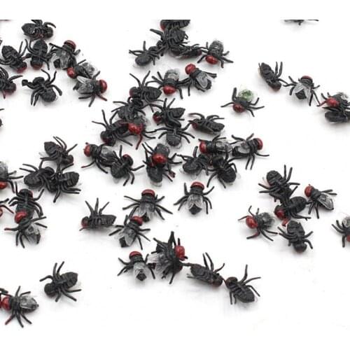 100Pcs Fake Flies Realistic Tricky Props Plastic Halloween Party Simulated Insect Fly Prank Toys