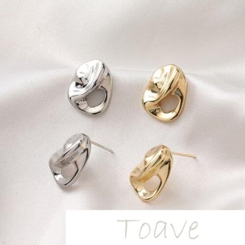 14K gold-plated copper plated real gold irregular folds hollow silver needle diy earrings hand-made material accessories