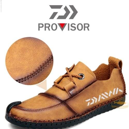 2020 DAIWA Mens Fishing Waterproof Leather Shoes Outdoor Hiking Breathable Non-slip Wear-resistant Leather Shoes Casual Shoes