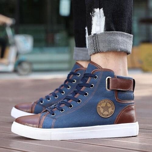 2021 New Fashion High Top Men Shoes Canvas Men Casual Shoes for Autumn Winter Male Footwear Patchwork Plus Size 45 46 47