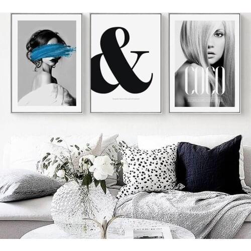 3 Pieces Black White Fashion Girl Canvas Art Painting COCO Salon Wall Pictures for Living Room Home Decoration Wall Art Decor
